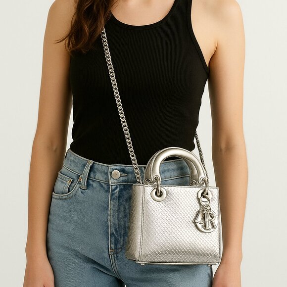 Lady Dior silver python handbag - Picture 1 of 12